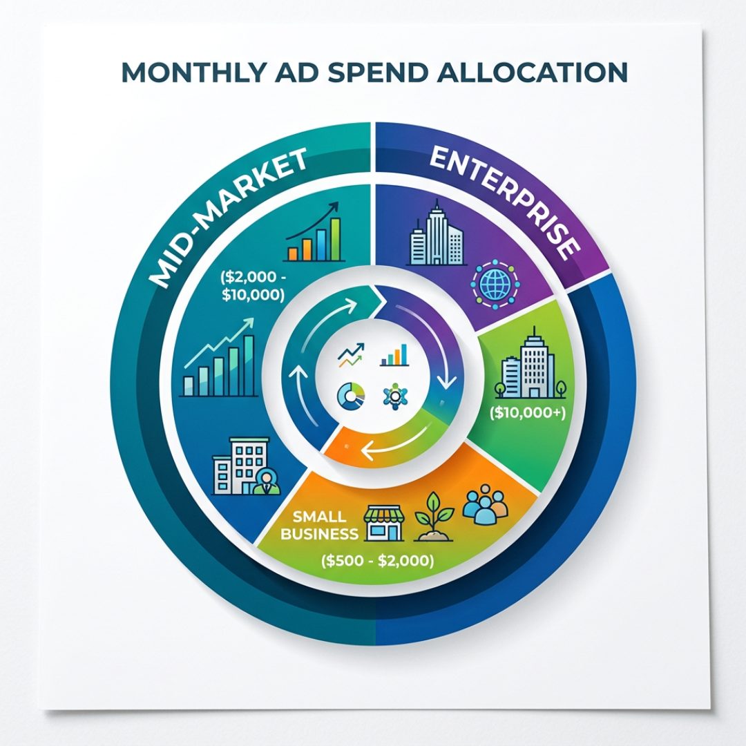 Monthly ad spend allocation for small business, mid-market, and enterprise Google Ads budgets