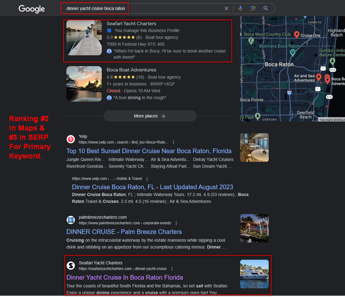 How We Ranked Seafari Yacht Charters #1 on Google in Boca Raton - data