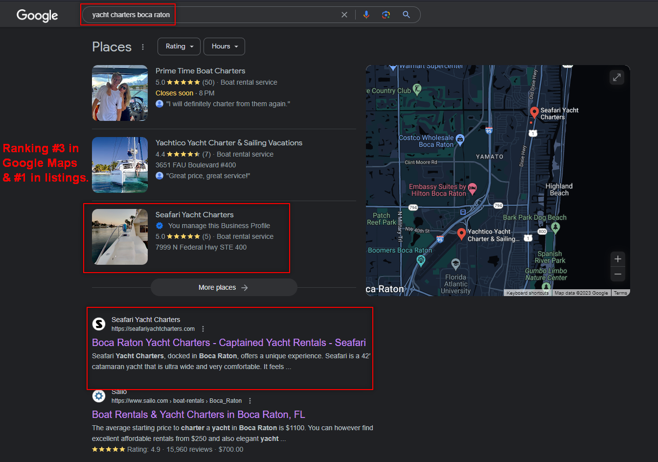 How We Ranked Seafari Yacht Charters #1 on Google in Boca Raton