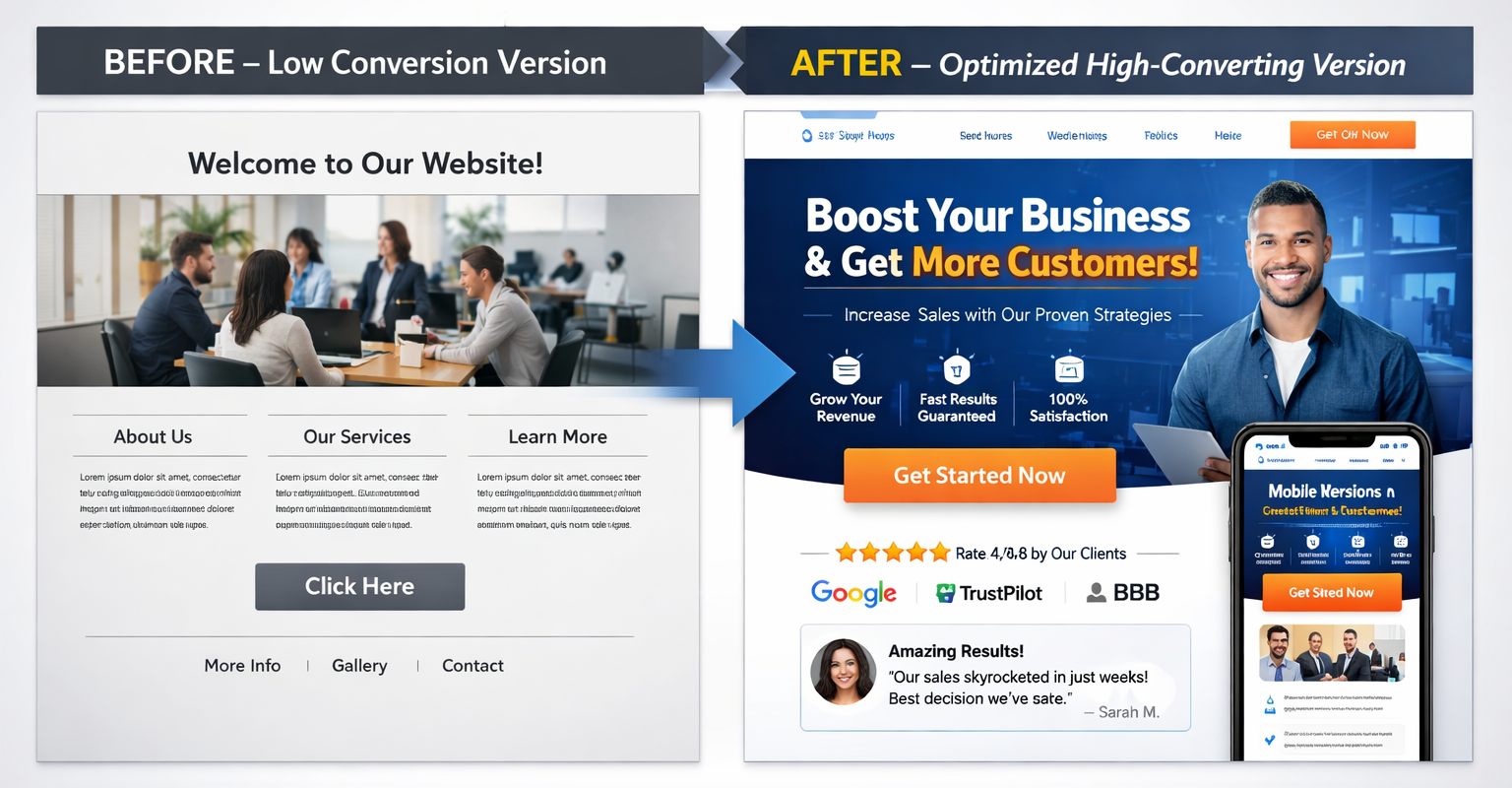 Before and after CRO optimization comparison